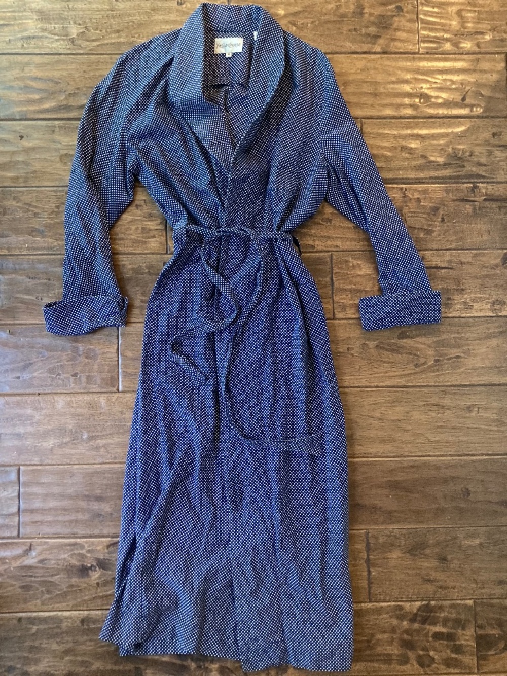Vintage Yves Saint Laurent YSL Women’s Robe Navy Polka Dot Medium Old Money
